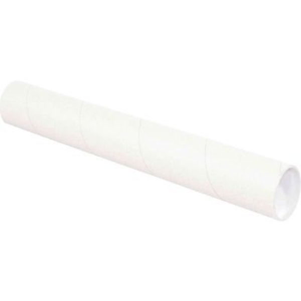 The Packaging Wholesalers Mailing Tubes With Caps, 3" Dia. x 18"L, 0.07" Thick, White, 24/Pack P3018W